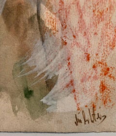 Schachspielset, französisches israelisches surrealistisches Aquarell-Gouache-Gemälde