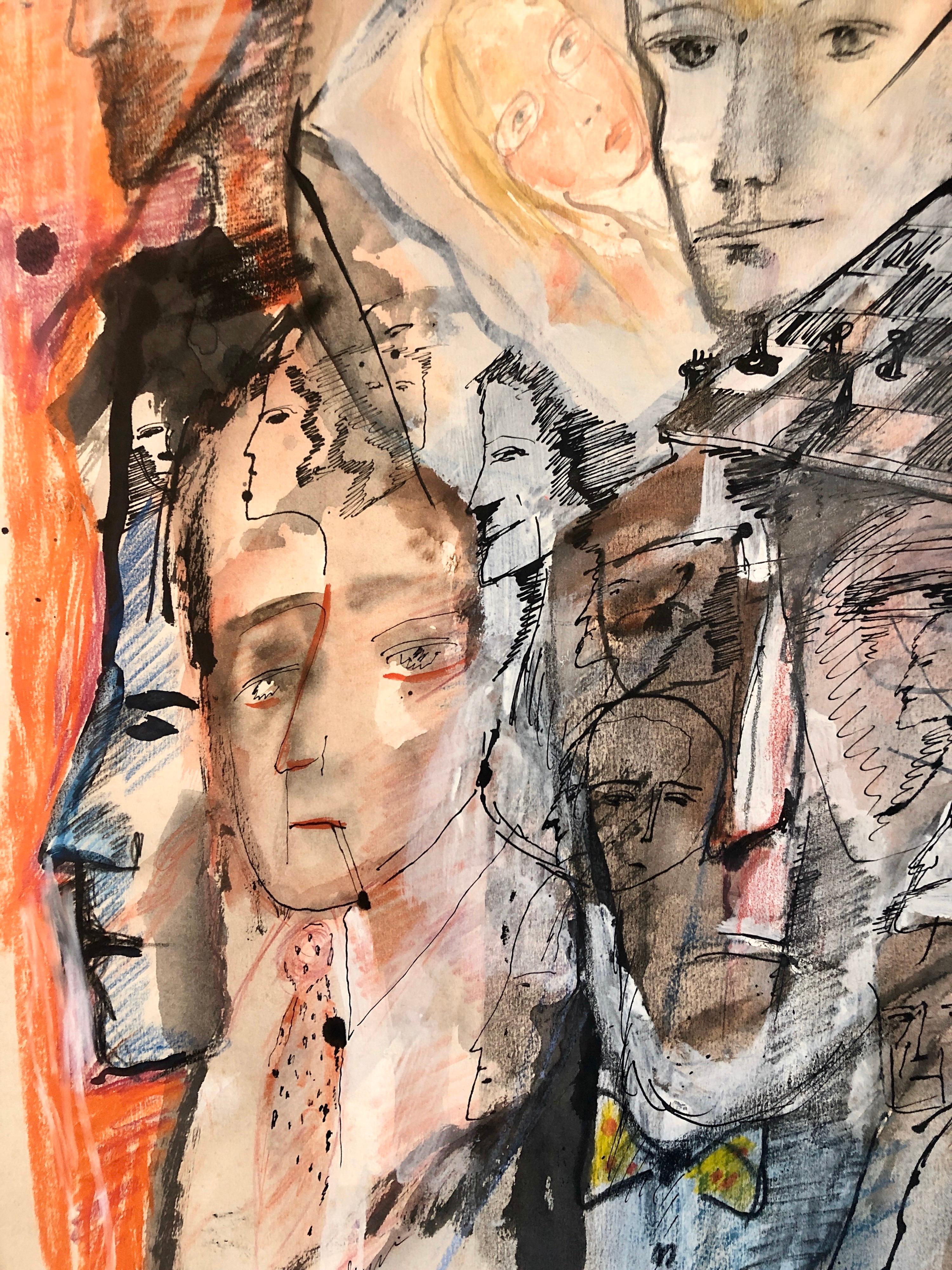 Juego de Ajedrez Francés Israelí Surrealista Acuarela Pintura Gouache en venta 2