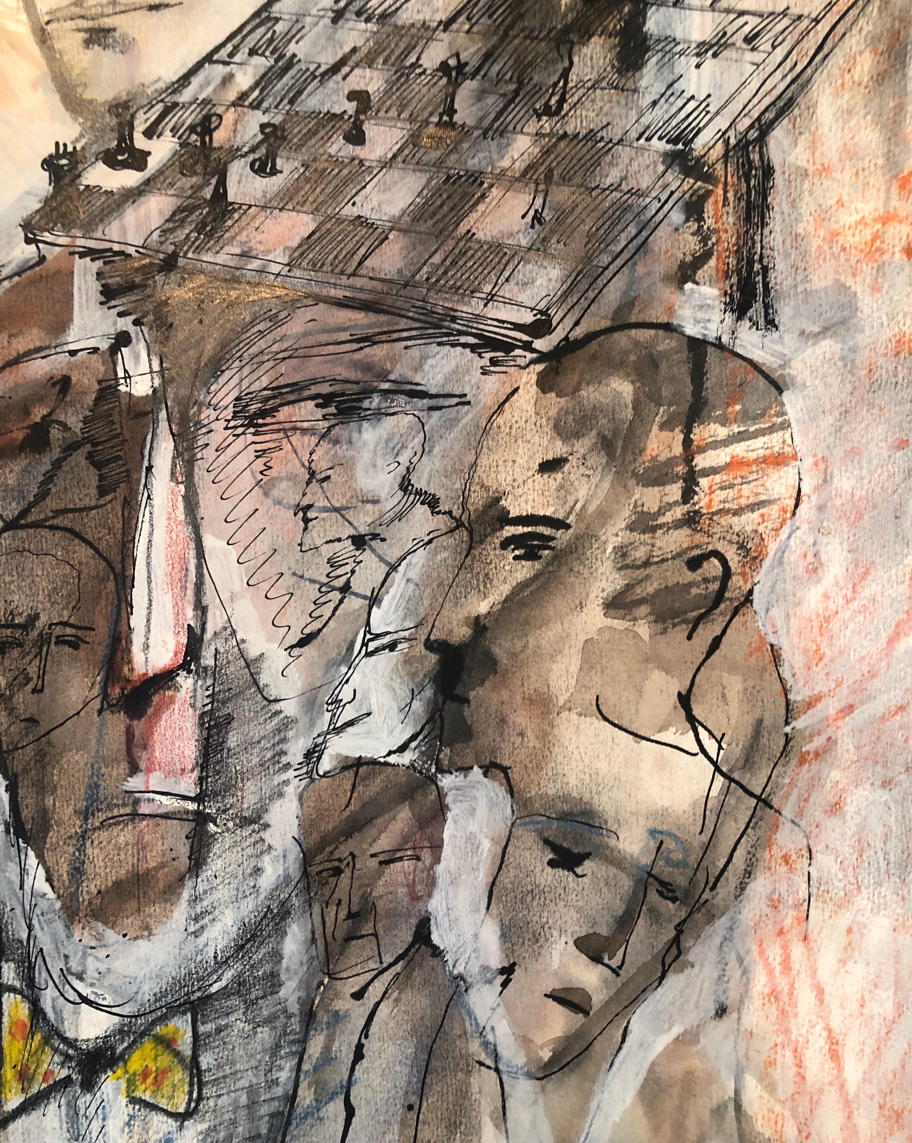 Juego de Ajedrez Francés Israelí Surrealista Acuarela Pintura Gouache en venta 3