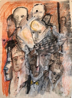 Chess Game Set French Israeli Surrealist Watercolor Gouache Painting