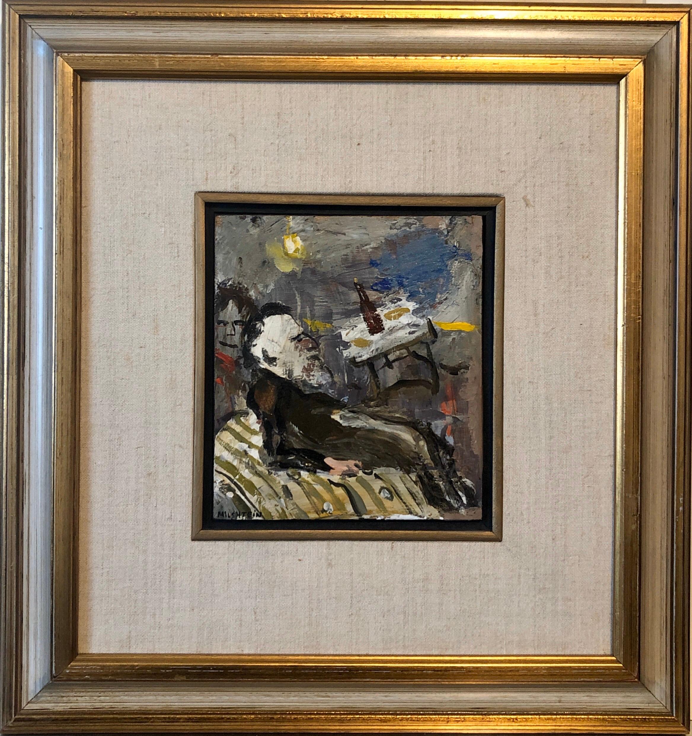 This is a small oil painting on on panel. A Rabbi at a Farbrengen
15.5 X 14.5 with frame.
6.5 X 5.5 painting alone

Zwy Milshtein (Zvi Tzvi Milstein)  BIOGRAPHY 1934 Born in Kishinev (Bessarabia) Russian, Romanian border region. He fled the Nazi