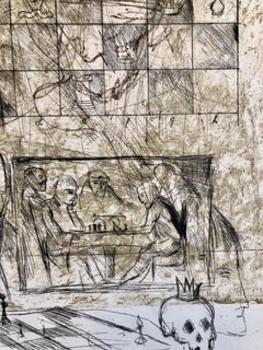 Chess Game Rubinstein Nimzowitsch Set French Israeli Surrealist Aquatint Etching