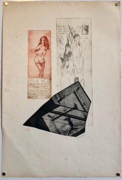 Erotic Nude French Surrealist Aquatint Etching Photo Collage Silkscreen Print