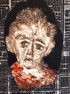 Retrato de mujer sobre tipografía Aguafuerte surrealista judío francés Judaica