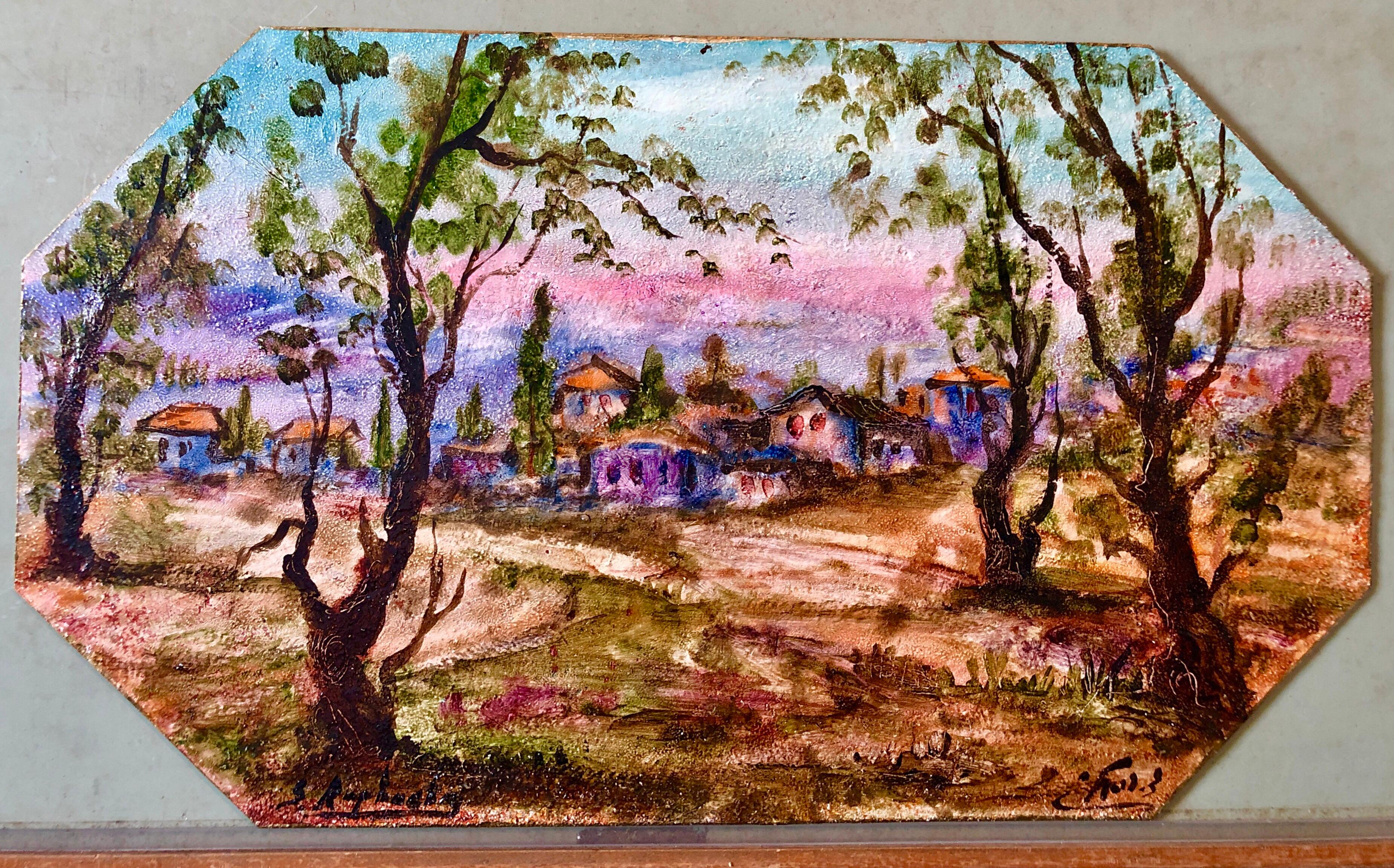 Israel Kibbutz Village Jerusalem Hills Judaica Oil Painting Famous Jewish Artist 1