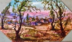 Israel Kibbutz Village Jerusalem Hills Judaica Oil Painting Famous Jewish Artist