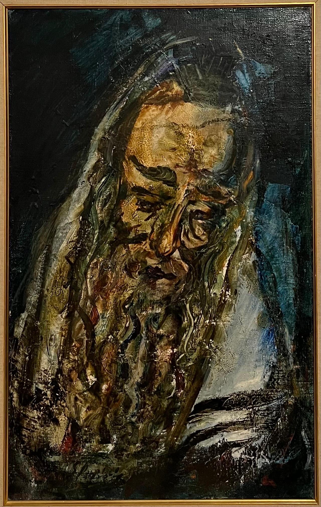 Grande pittura ad olio Judaica Jerusalem Artista Rabbino Ebreo Israeliano Tzvi Raphaely - Painting Postimpressionismo di Zvi Raphaeli