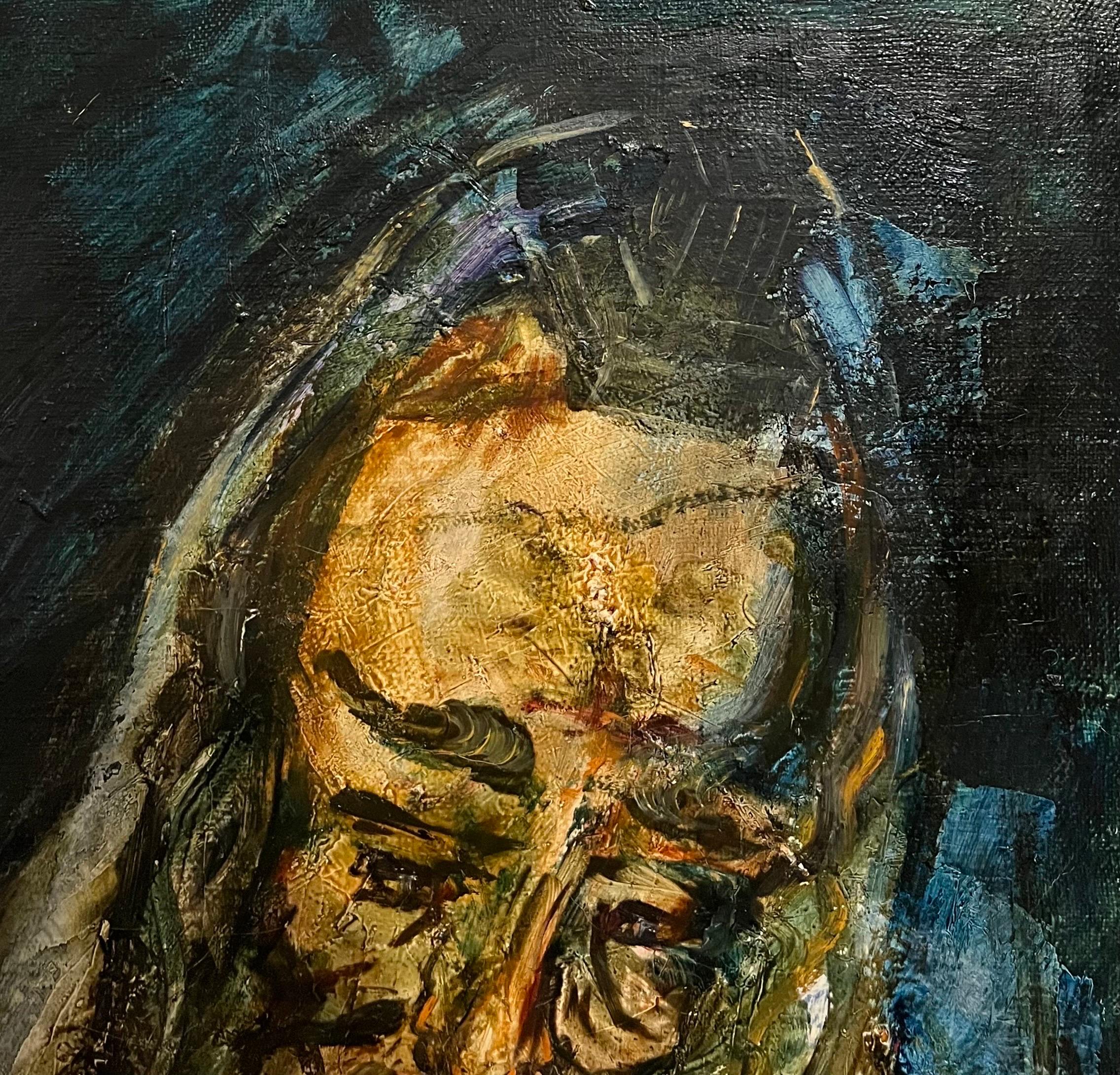 Large Judaica Jerusalem Oil Painting Israeli Jewish Rabbi Artist Tzvi Raphaely - Black Figurative Painting by Zvi Raphaeli