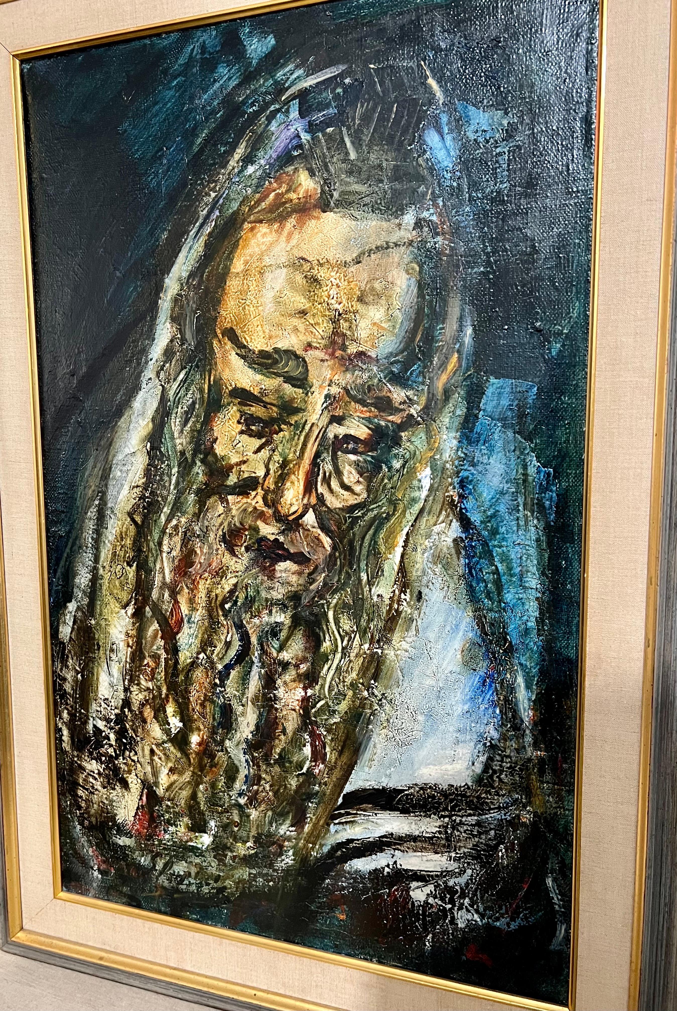 Grande pittura ad olio Judaica Jerusalem Artista Rabbino Ebreo Israeliano Tzvi Raphaely in vendita 3