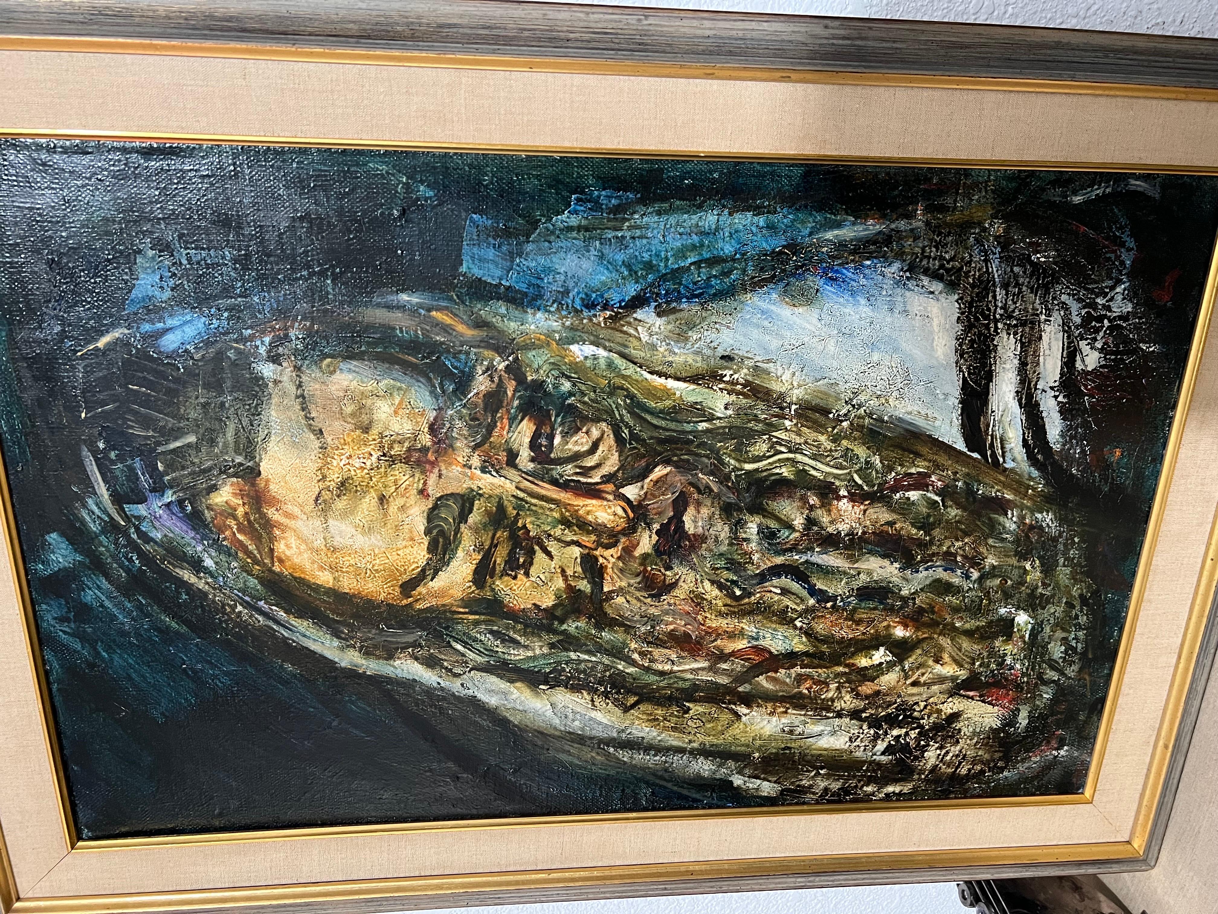 Grande peinture à l'huile du lapin juif israélien Tzvi Raphaely de Jérusalem en vente 4