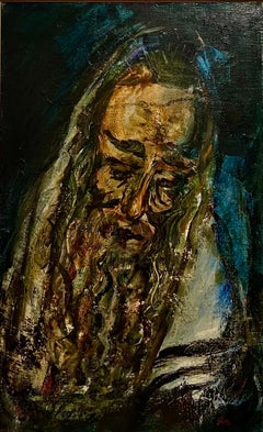 Vintage Large Judaica Jerusalem Oil Painting Israeli Jewish Rabbi Artist Tzvi Raphaely