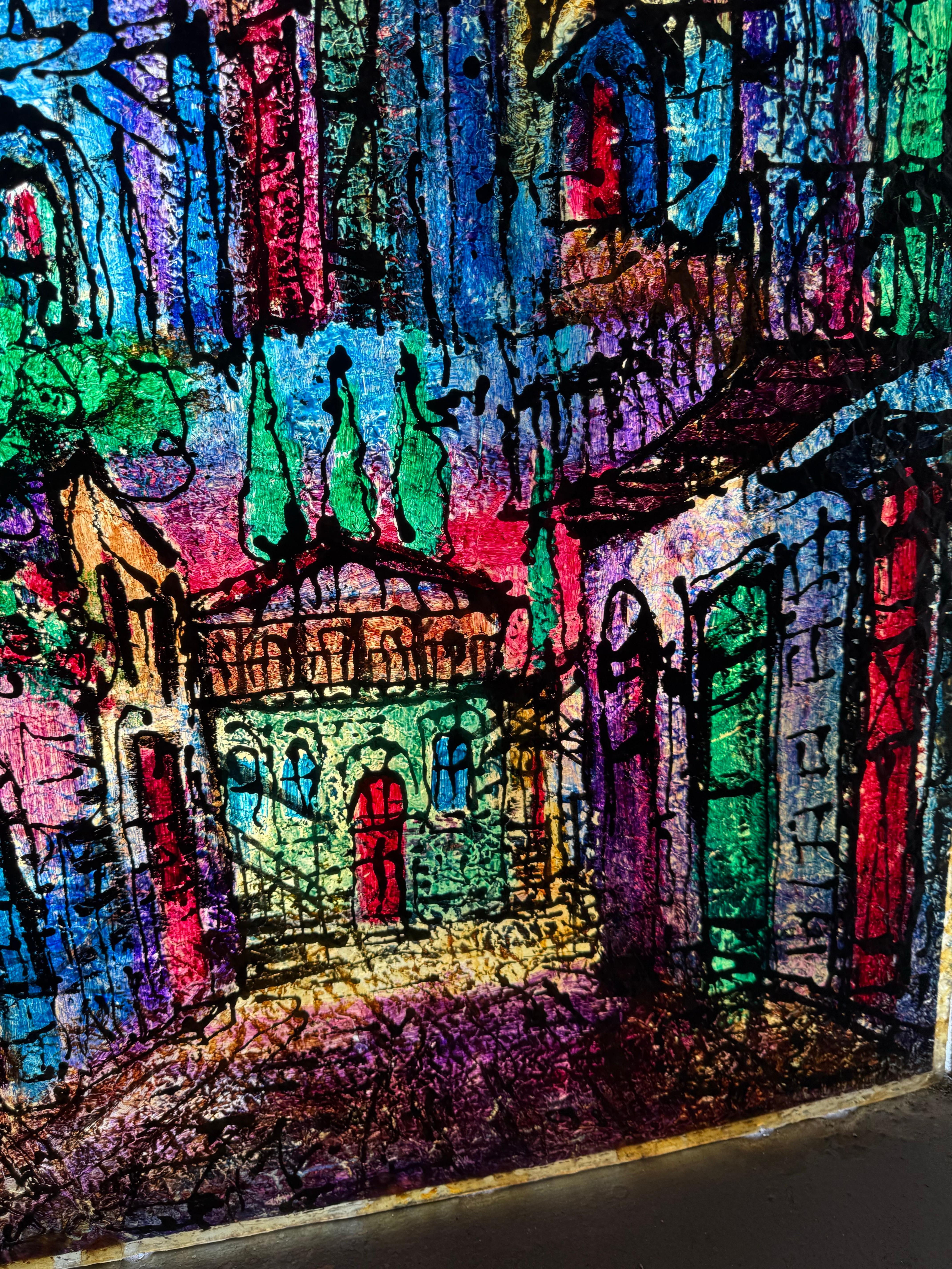 Große Judaica Jerusalem Gemälde israelischen Stained glass Stil Rabbi Tzvi Raphaely im Angebot 7