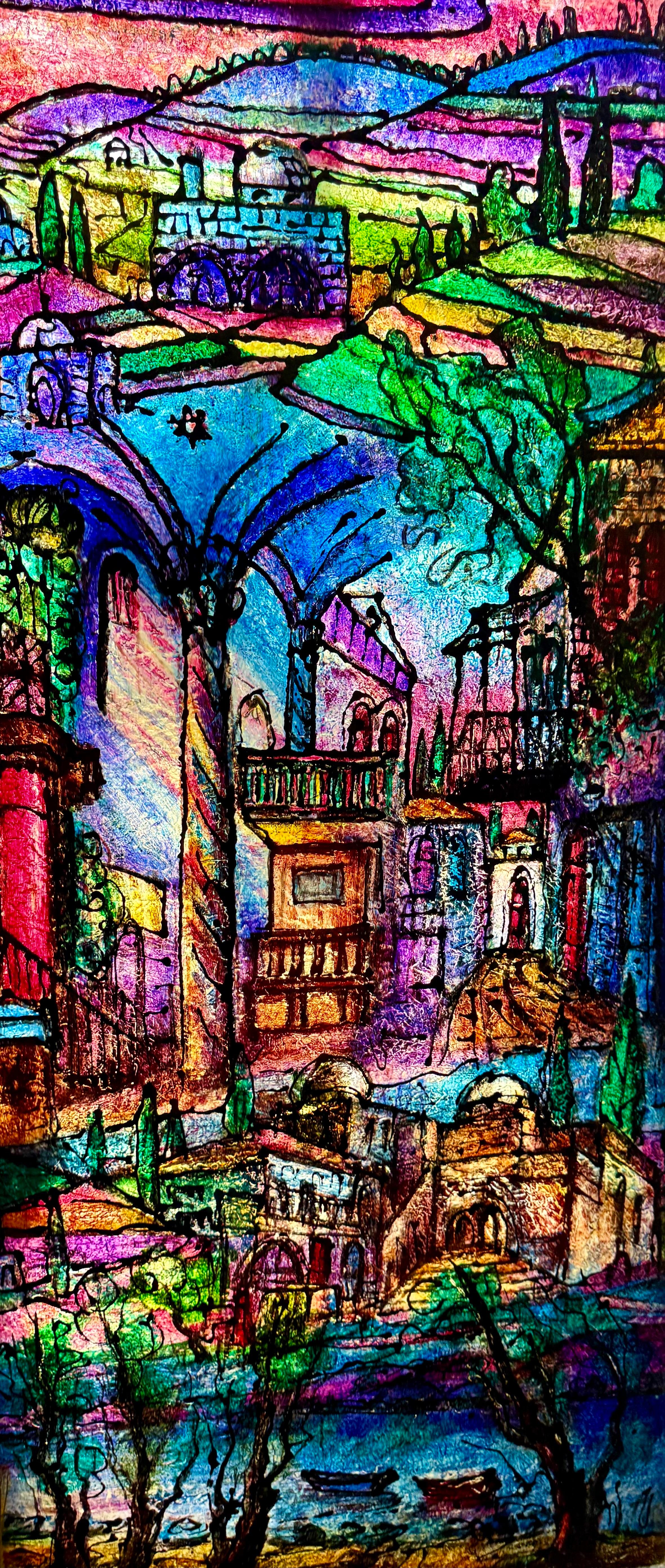 Zvi Raphaeli (1924-2005 egipcio israelí)
Judaica muy grande Pintura de Jerusalén Artista rabino judío israelí Tzvi Raphaely.
Este anuncio es para uno de un par que estoy vendiendo.
75 X 33 pulgadas
Firmado a mano 

Son unos paneles magníficos y