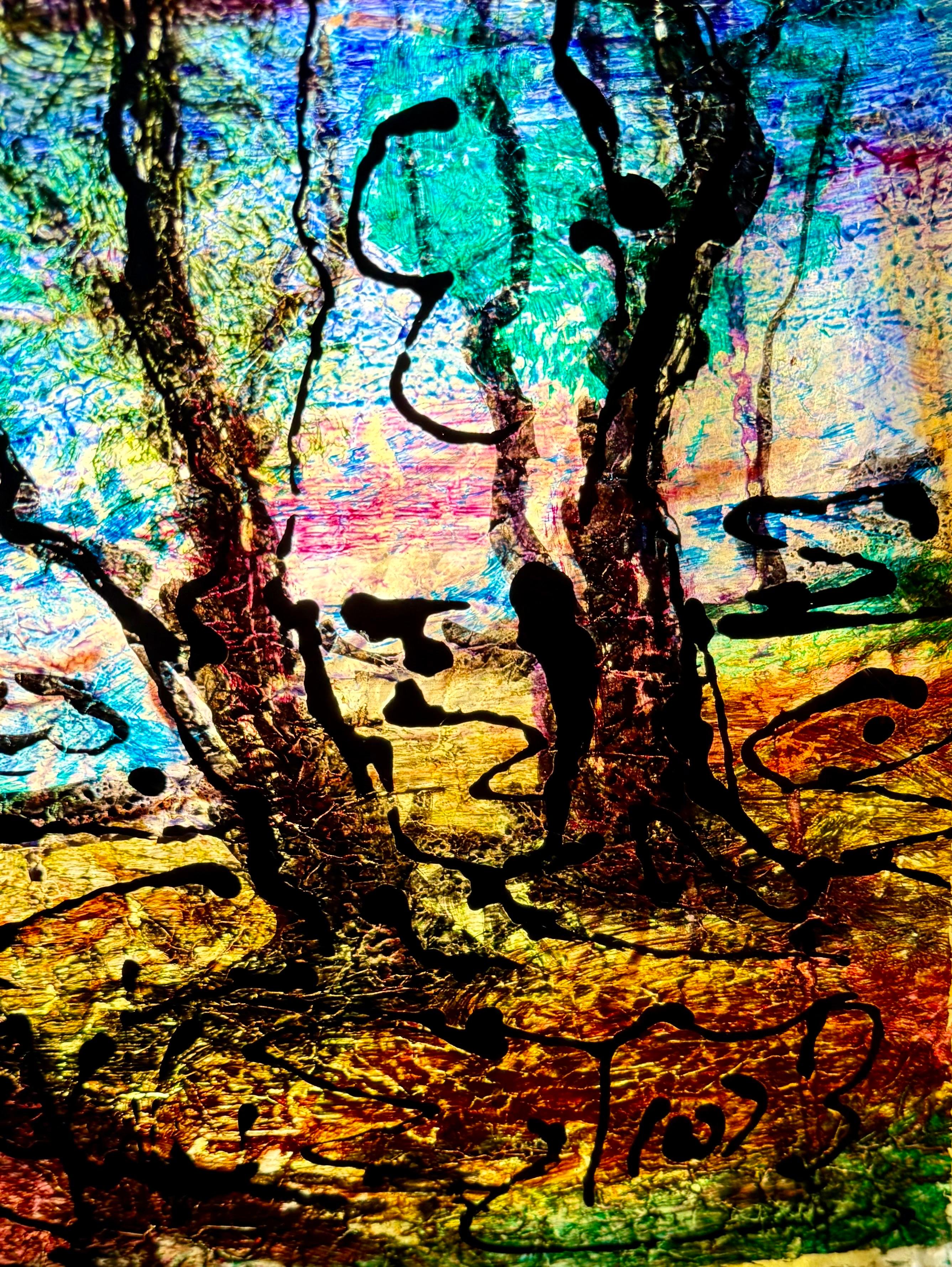 Judaica grande Pintura de Jerusalén Estilo israelí Stained glass Rabino Tzvi Raphaely en venta 3