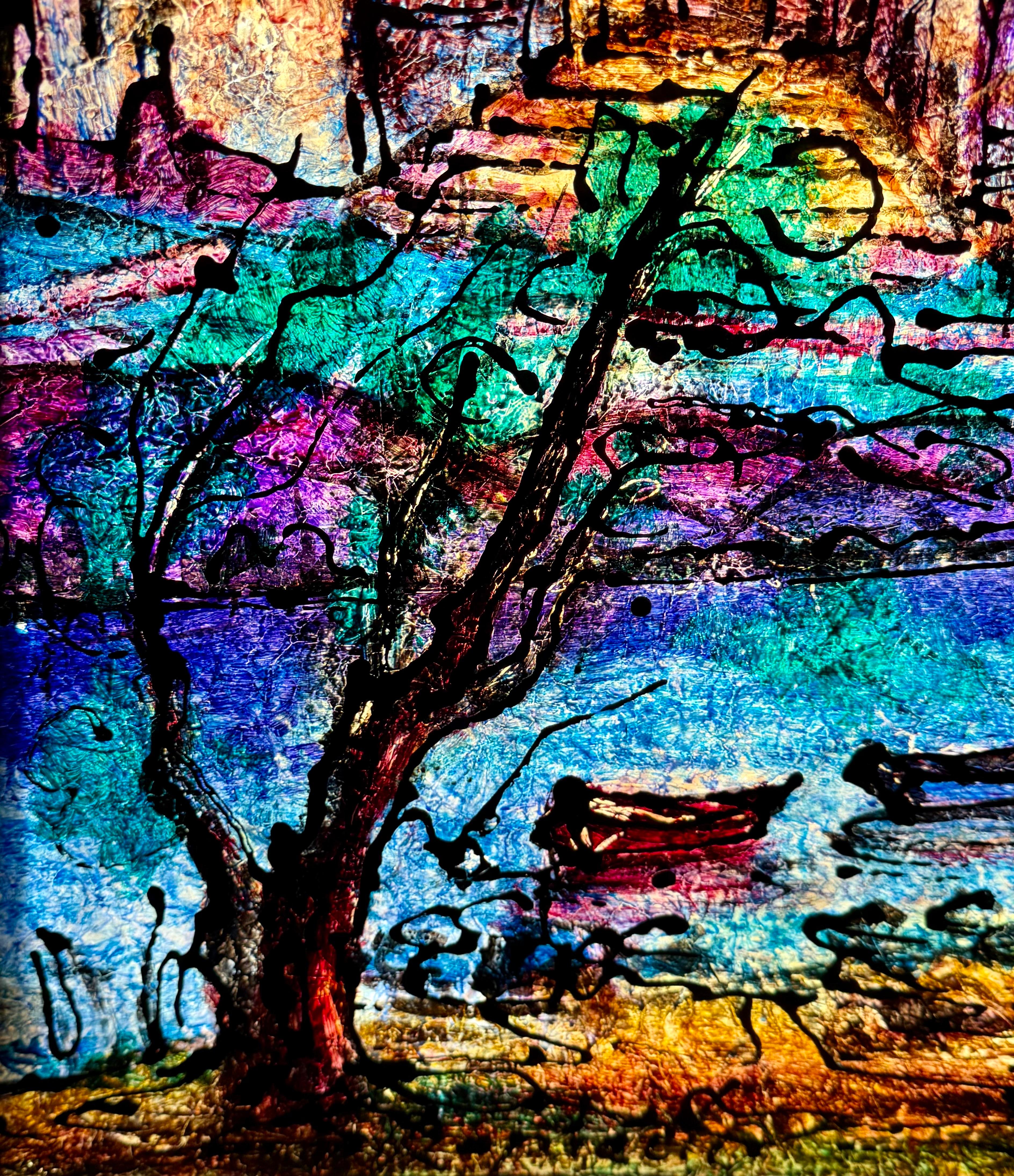 Judaica grande Pintura de Jerusalén Estilo israelí Stained glass Rabino Tzvi Raphaely en venta 4