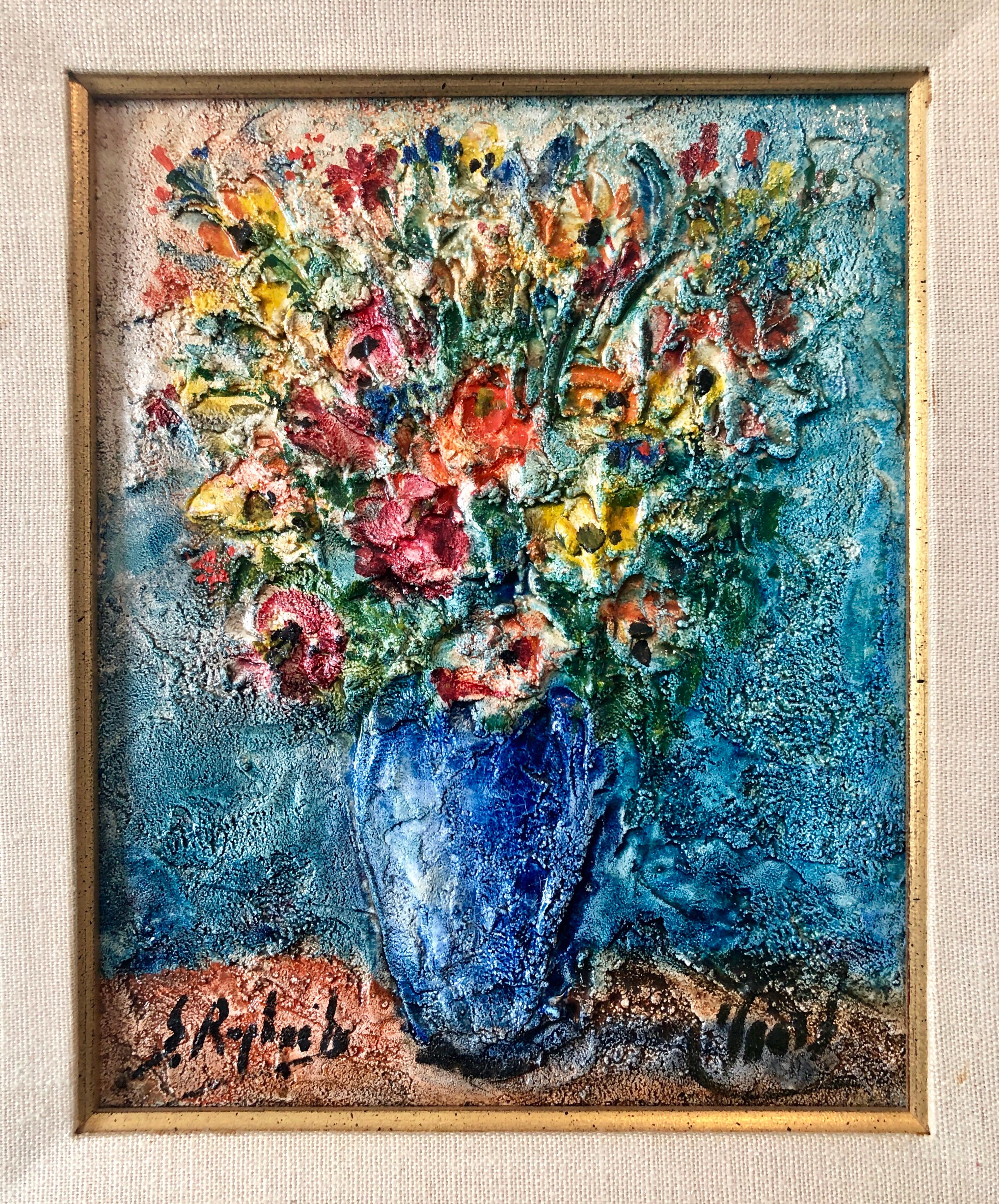 Vase of Flowers Judaica Oil Painting Israeli Jewish Rabbi Artist After Chagall 1
