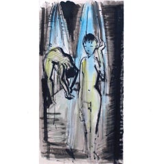 "Zwei Nackte Knaben" by Emil Maetzel (German 1877-1955), Ink and Watercolors