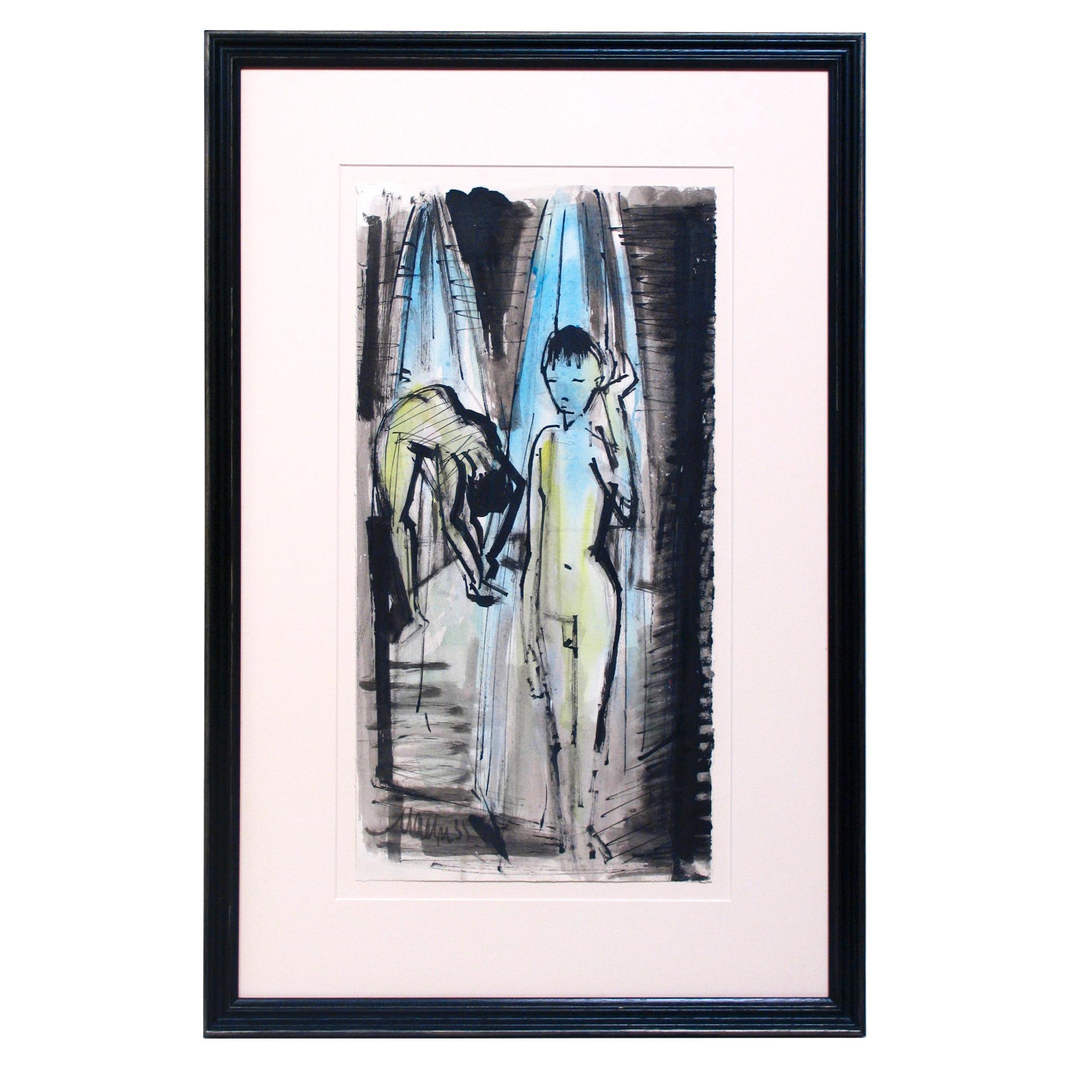 "Zwei Nackte Knaben" by Emil Maetzel (German 1877-1955), Ink and Watercolors For Sale