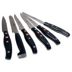 1970s Zwilling Set of 6 Black Knives by J A Henckels made in Germany 