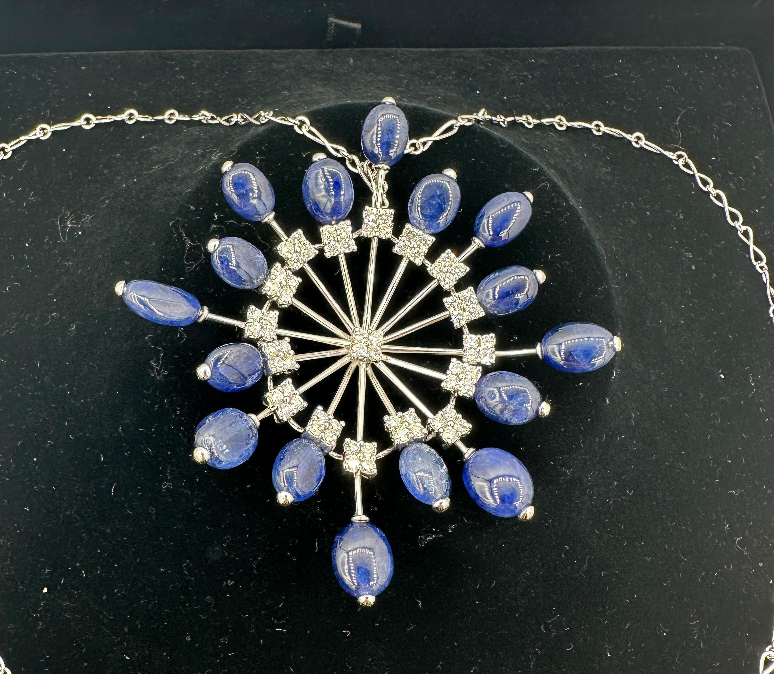 Zydo 16 Sapphire 68 Diamond Pendant Necklace 3.25 Inches 18 Karat White Gold For Sale 4