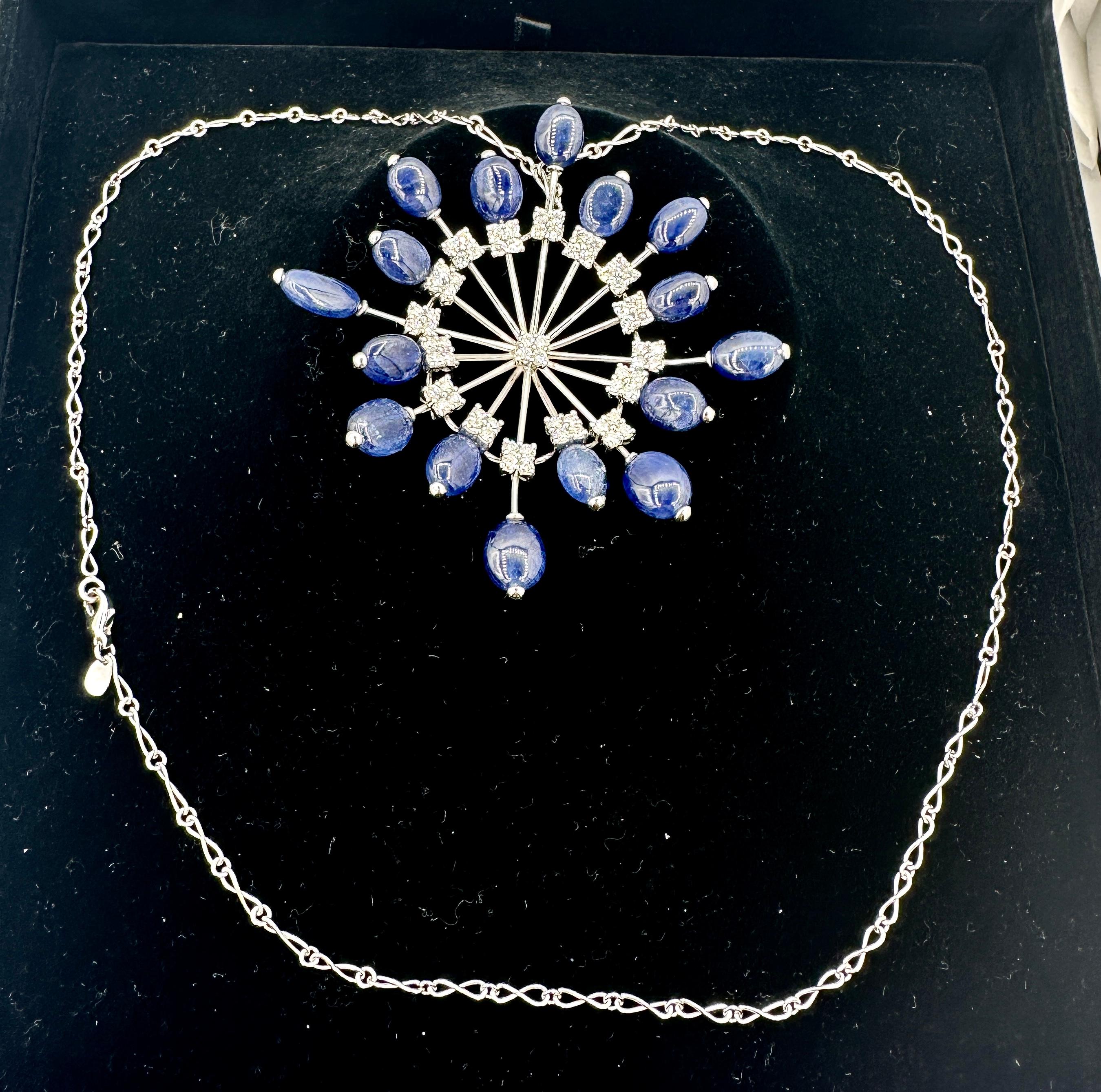 Zydo 16 Sapphire 68 Diamond Pendant Necklace 3.25 Inches 18 Karat White Gold For Sale 5