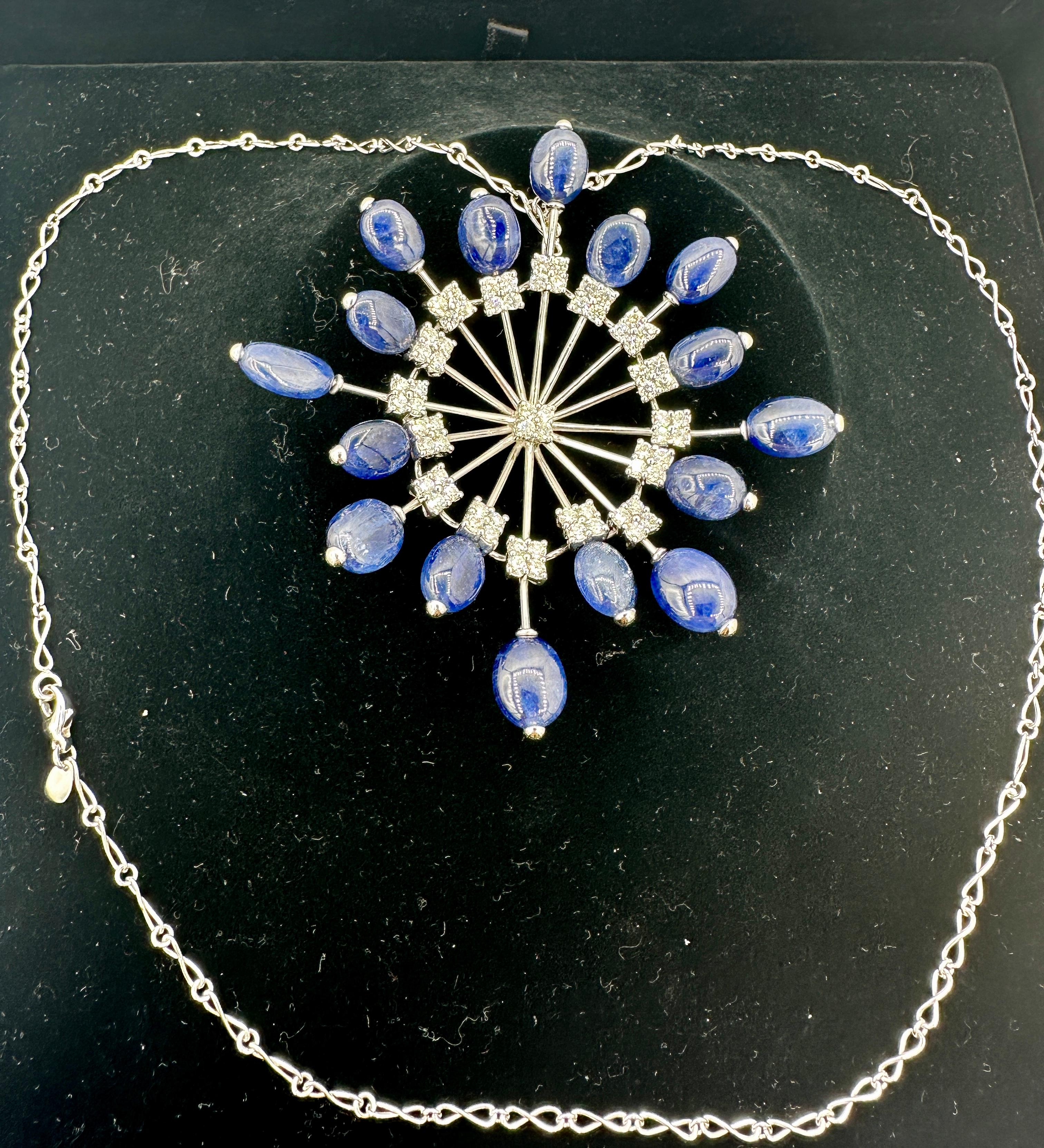 Women's Zydo 16 Sapphire 68 Diamond Pendant Necklace 3.25 Inches 18 Karat White Gold For Sale