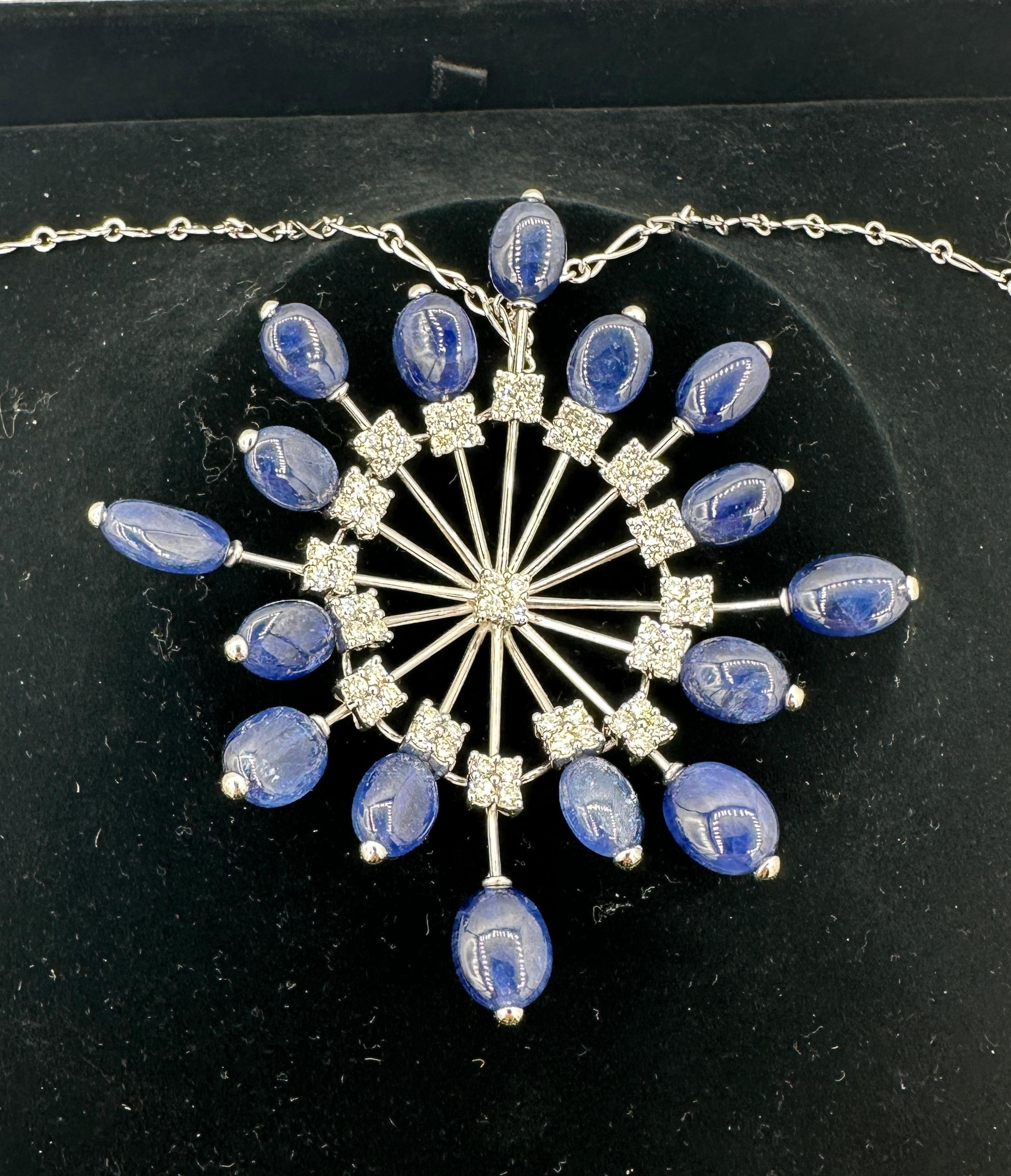 Zydo 16 Sapphire 68 Diamond Pendant Necklace 3.25 Inches 18 Karat White Gold For Sale 2