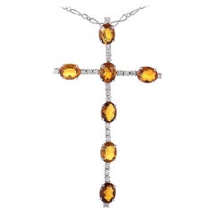 Zydo 18 Karat White Gold Diamond and Citrine Crucifix Pendant Necklace