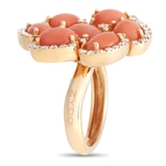 Zydo, bague en or rose 18 carats, diamant 0,54 carat et corail