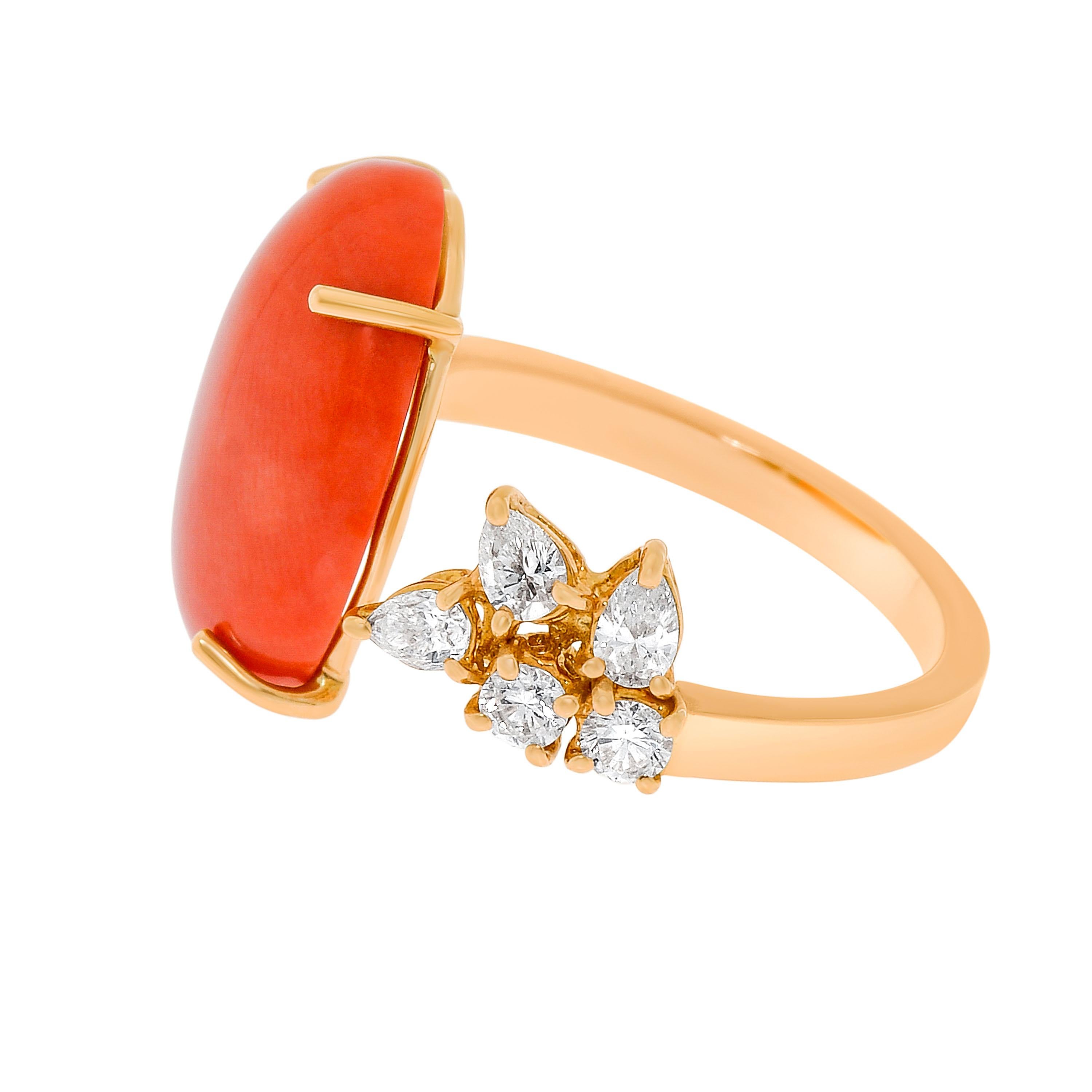 ZYDO 18K Rose Gold, Koralle und weißer Diamant Edelstein Ring sz. 6,5 (Zeitgenössisch) im Angebot