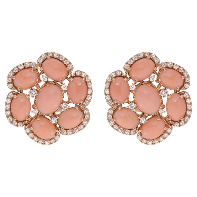 Zydo 18k Rose Gold Diamond Coral French Clip Earrings For Sale at 1stDibs