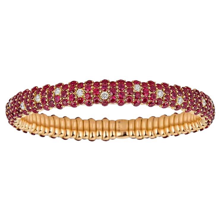 Zydo 18K Rose Gold Ruby & Diamond Domed Stretch Bracelet For Sale