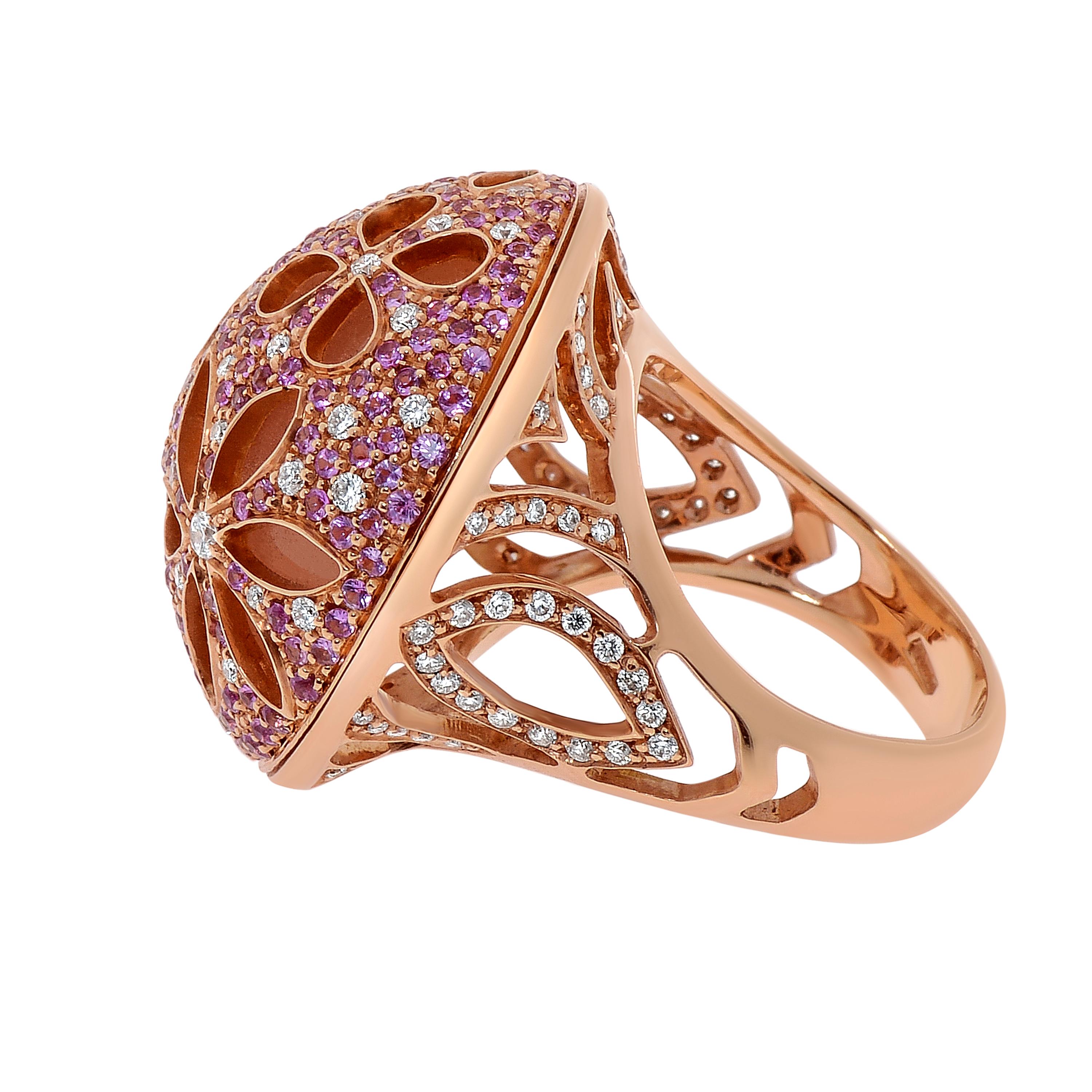 Contemporary Zydo 18K Rose Gold, Sapphire & Diamond Statement Ring sz. 6 For Sale
