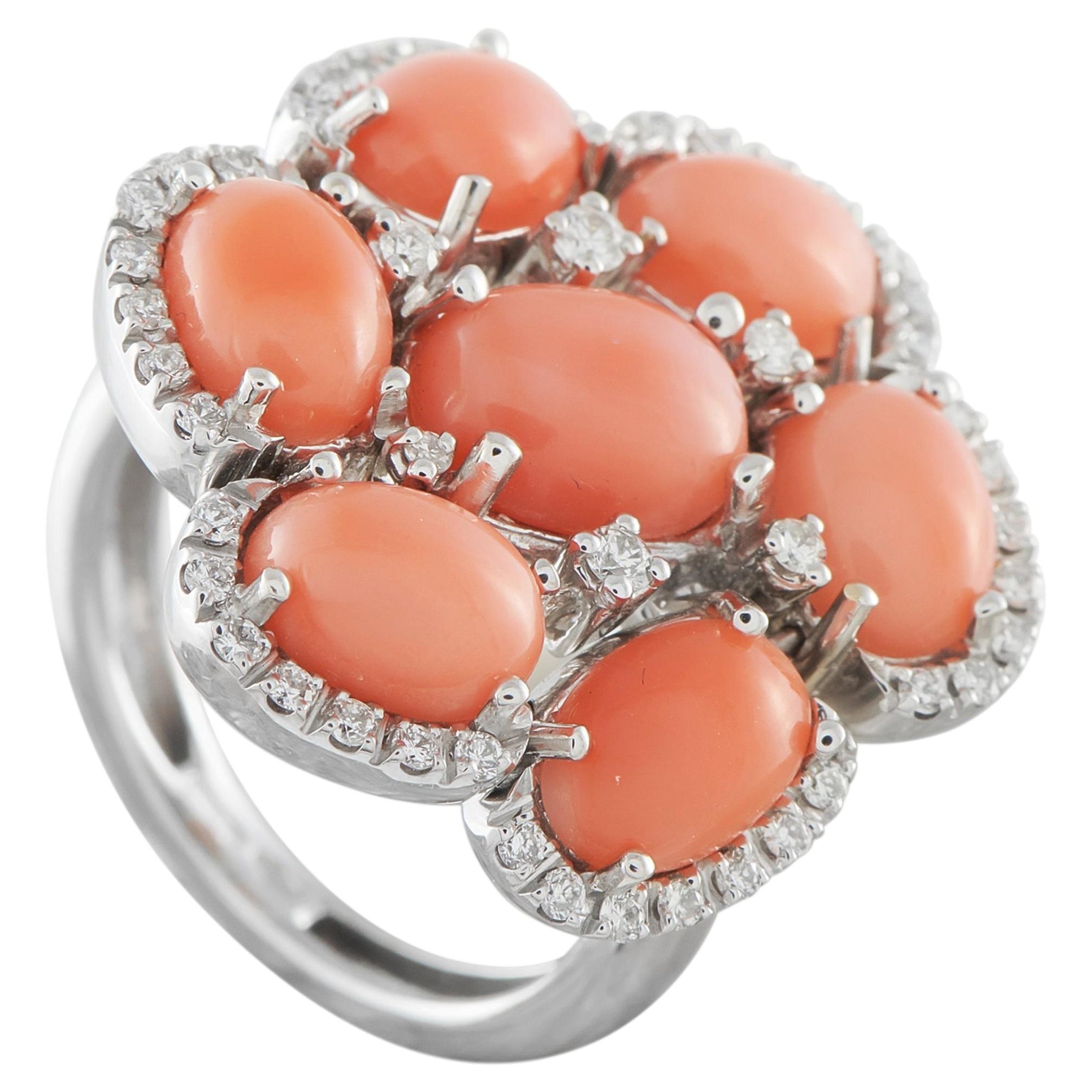 Zydo 18K White Gold 0.50ct Diamond and Coral Ring ZD39-050526 For Sale