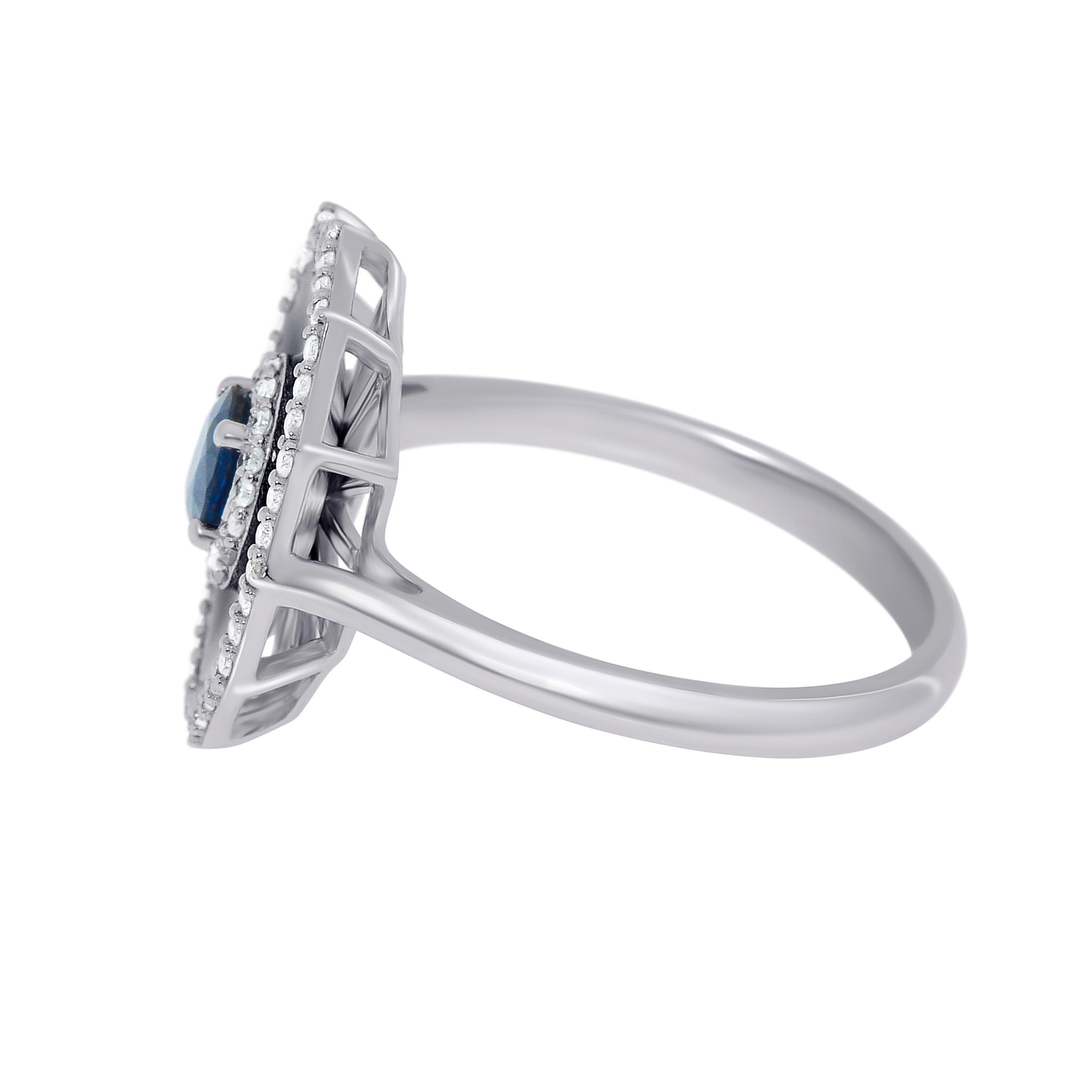 Contemporary Zydo 18K White Gold and Enamel, Sapphires & Diamonds Cocktail Ring sz. 7 For Sale