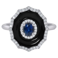 Zydo 18K White Gold and Enamel, Sapphires & Diamonds Cocktail Ring sz. 7