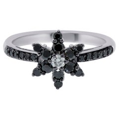 Bague Zydo en or blanc 18 carats, diamants noirs et blancs, taille 7,5