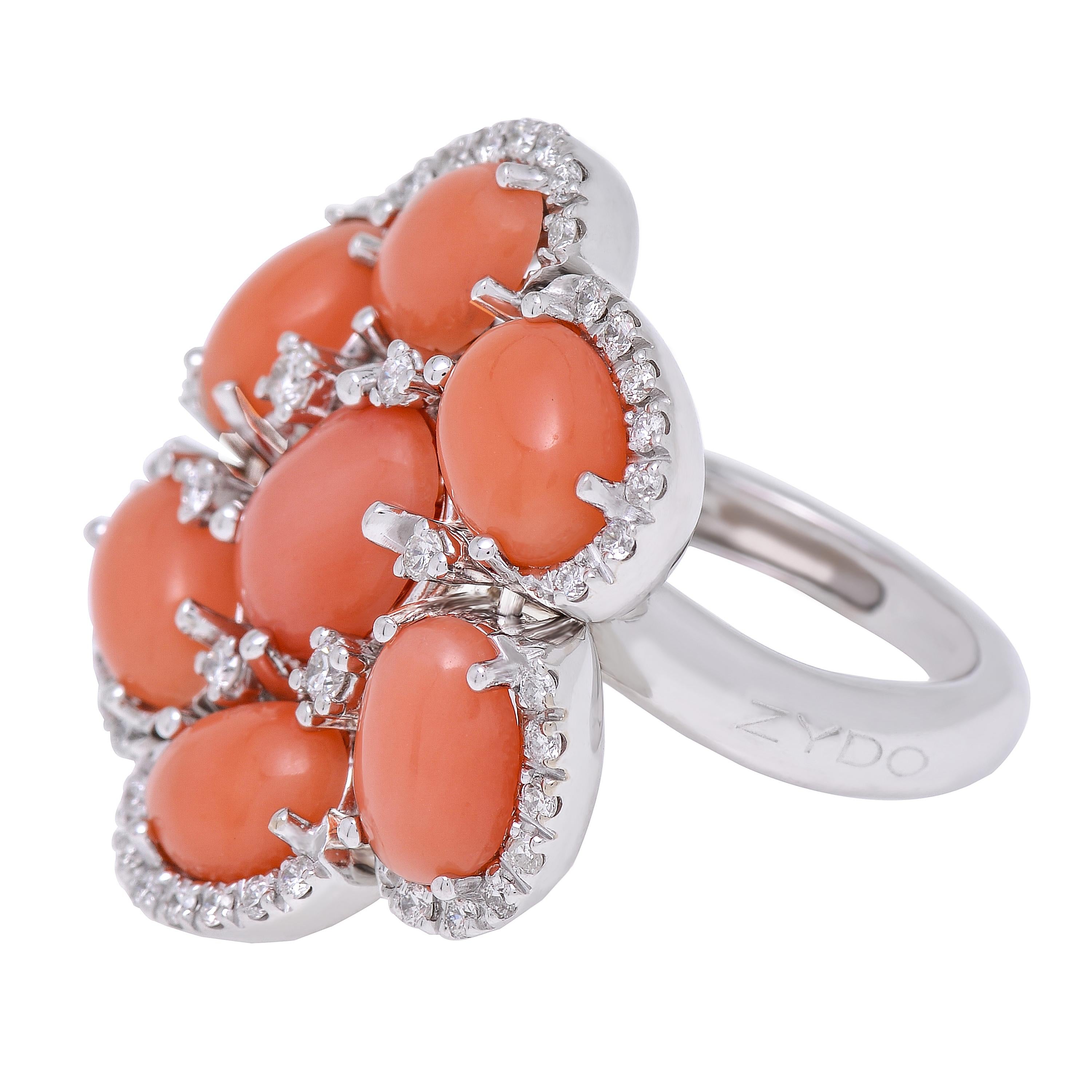 Contemporary Zydo 18K White Gold Diamond 0.50ct. tw. And Coral Ring Sz 7.5 For Sale
