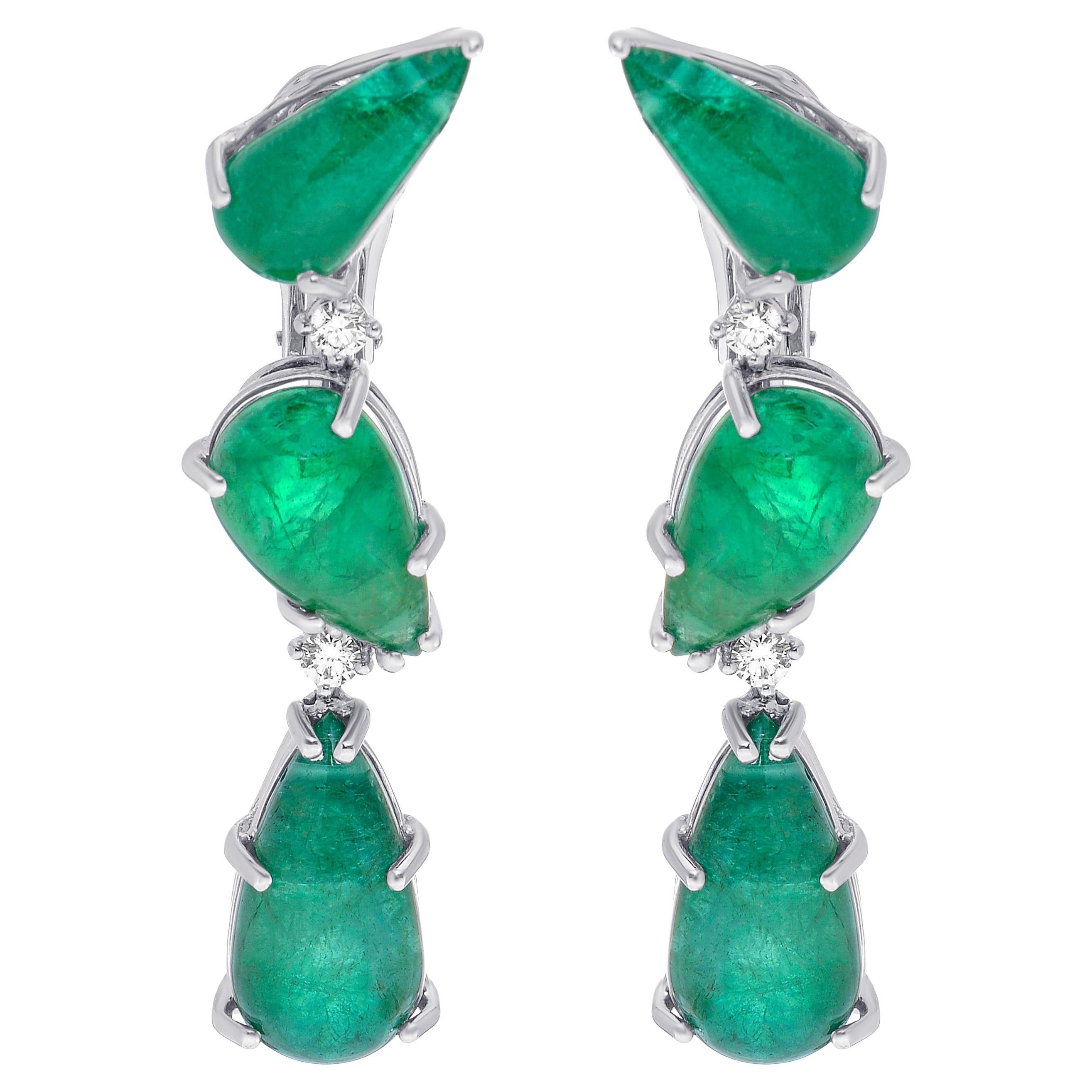 Andreoli CDC Certified Emerald Cabochon Diamond Drop Earrings 18 Karat