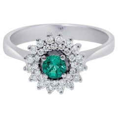 Zydo 18K White Gold, Diamond & Emerald Gemstone Ring sz. 6.5
