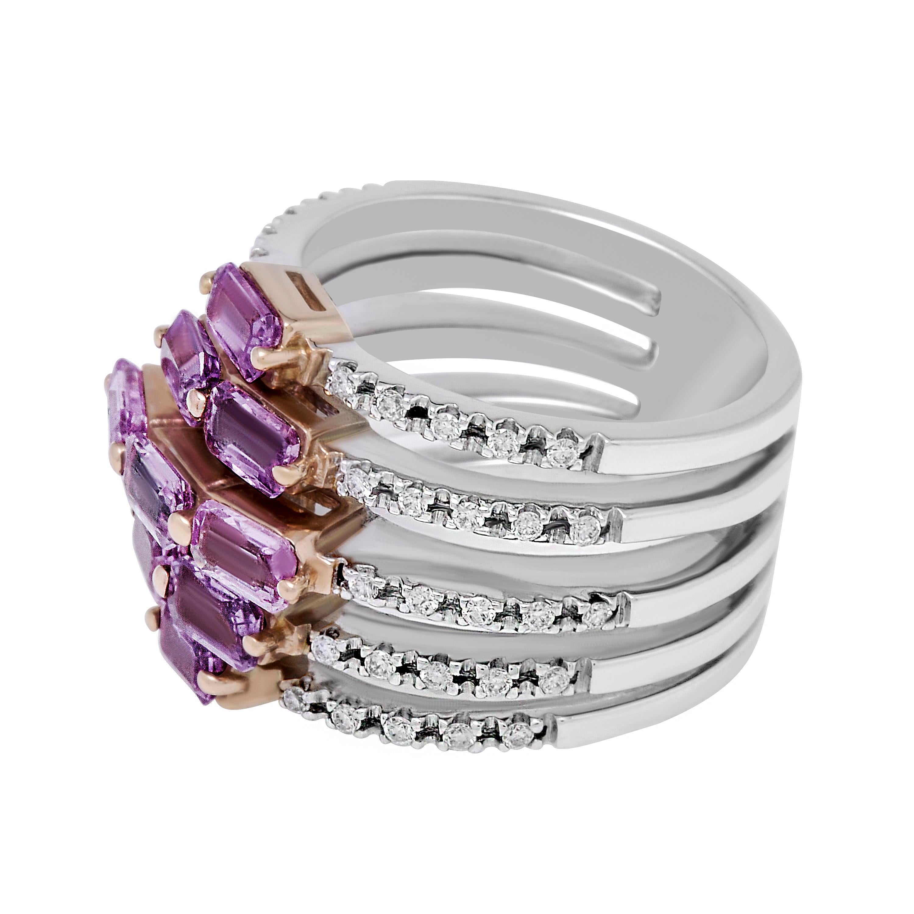 Contemporary Zydo 18K White Gold, Lavender Sapphire and Diamond Ring Sz 7 For Sale