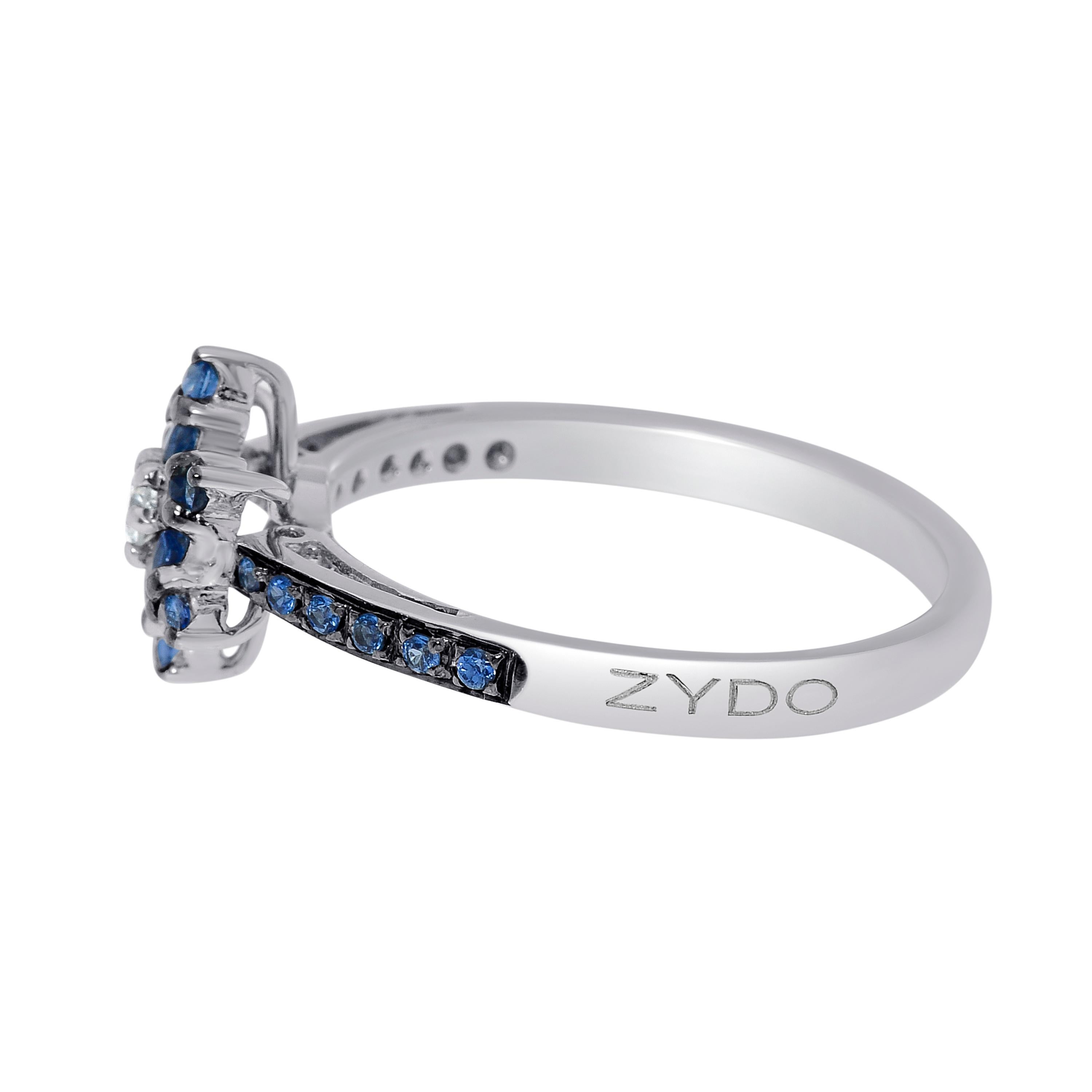 Contemporain Bague Zydo en or blanc 18 carats, saphirs et diamants, taille 7 en vente