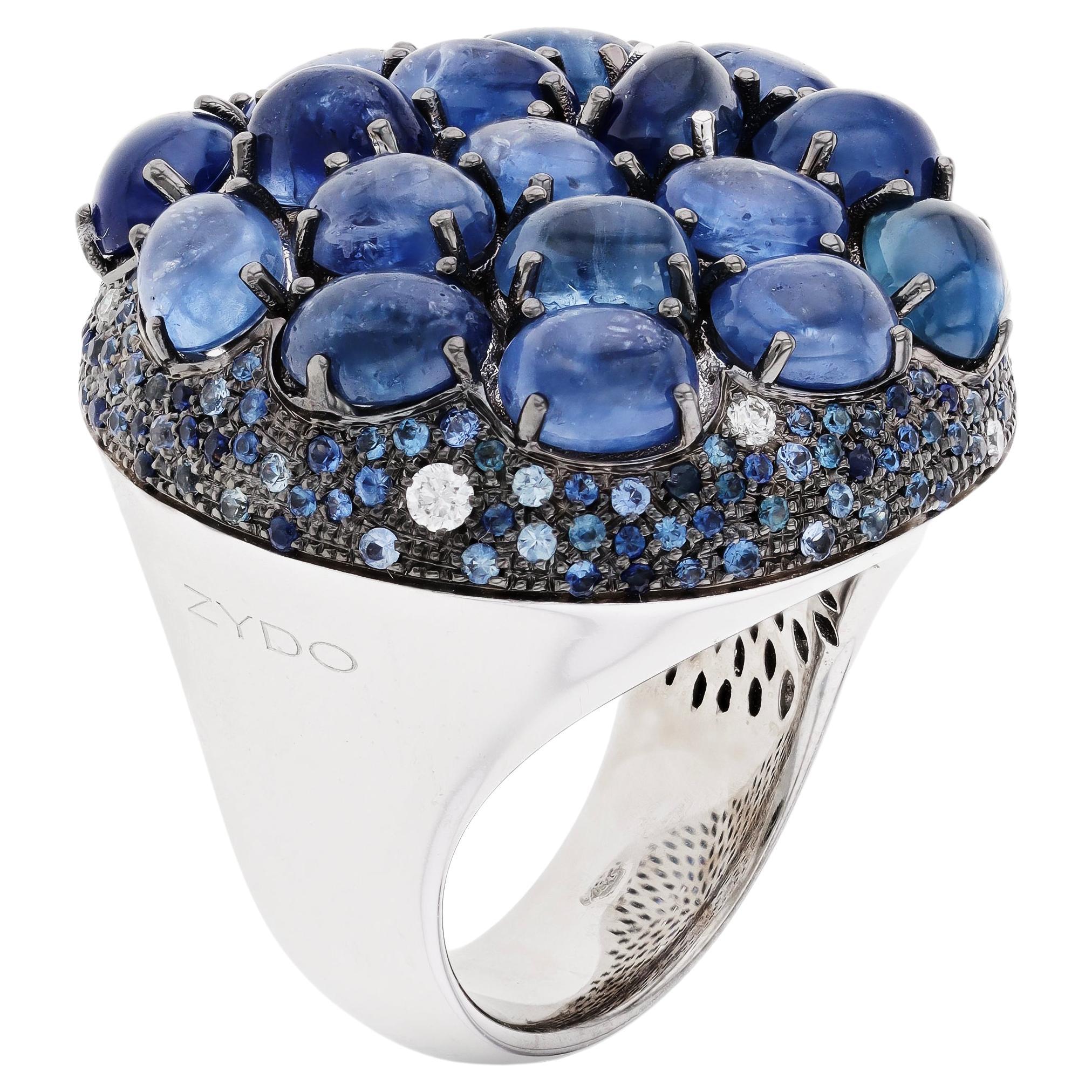 Zydo 18K White Gold, Sapphire and Diamond Ring sz 6.75 For Sale