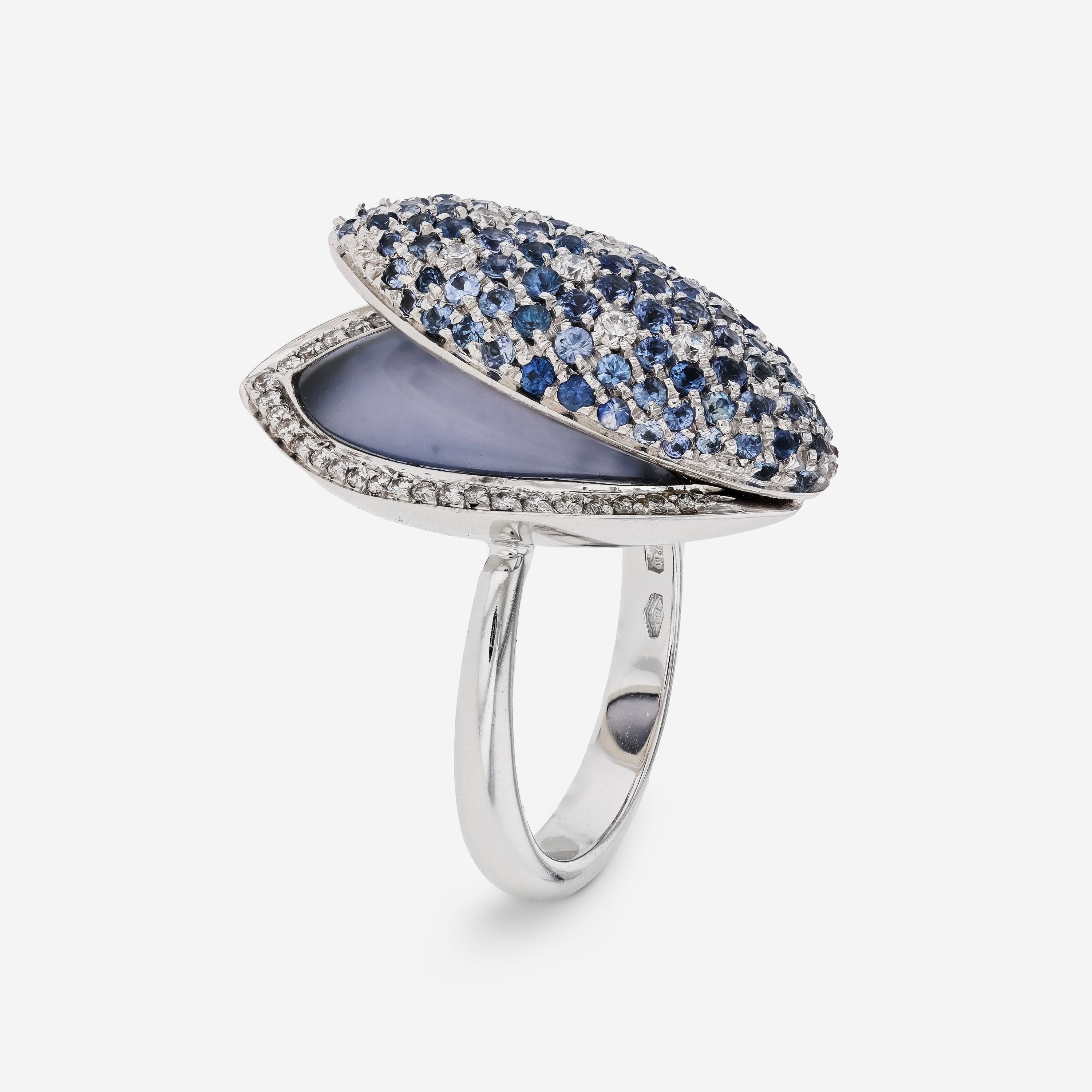 Contemporary Zydo 18K White Gold, Sapphire & Diamond Ring sz 6.75 For Sale