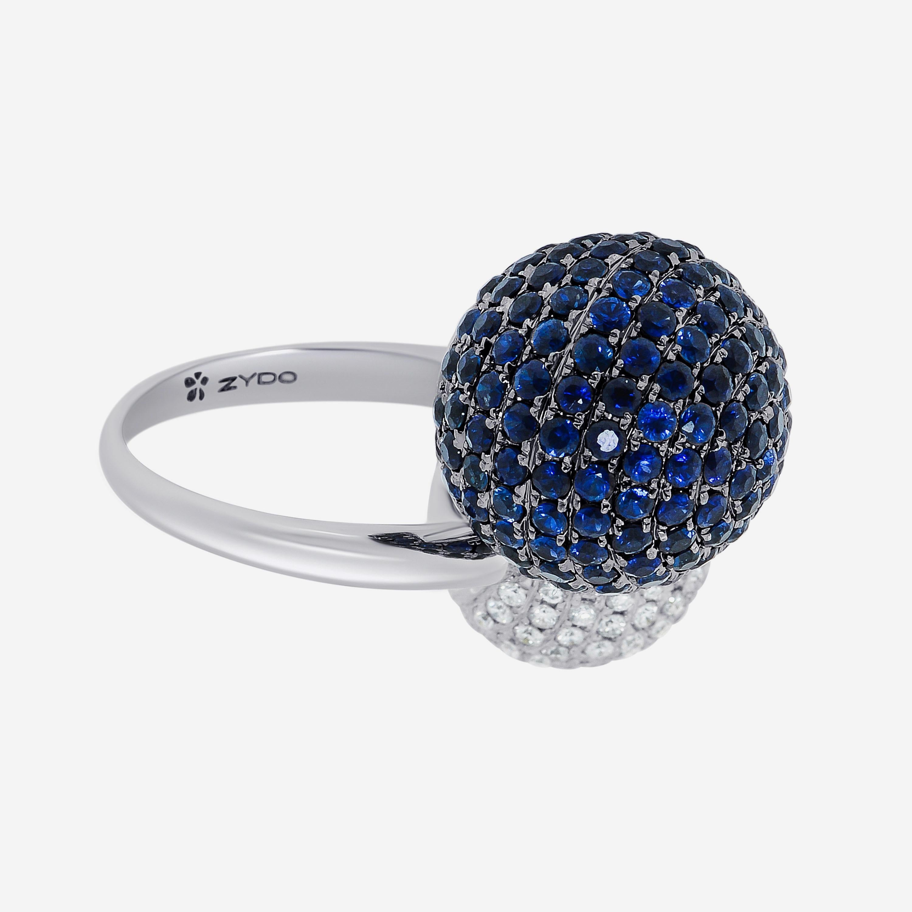 Contemporary Zydo 18K White Gold, Sapphire & Diamond Statement Ring sz. 6.5 For Sale