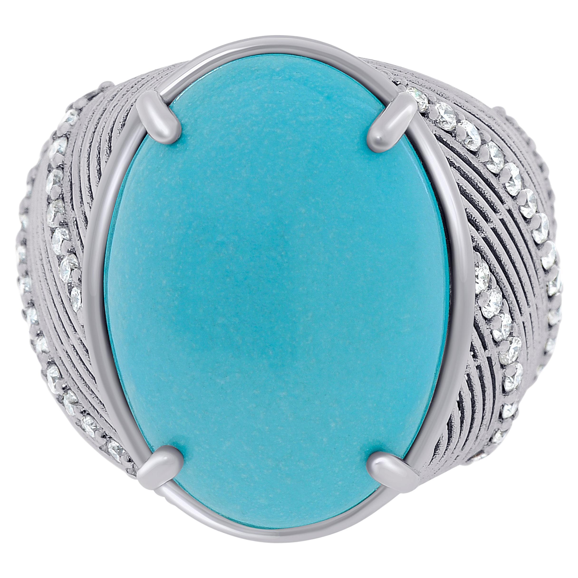 Zydo 18K White Gold Turquoise & Diamond Statement Ring For Sale