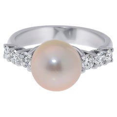 Bague Zydo en or blanc 18 carats, diamants blancs et perles, taille 6,5