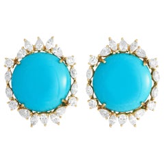 Zydo Boucles d'oreilles en or jaune 18 carats avec diamants de 2,88 carats et turquoise