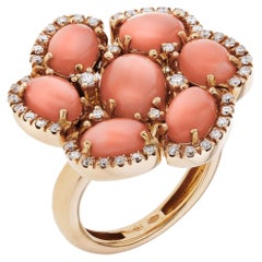 Used Zydo 18K Yellow Gold Diamond and Coral Petals Ring Sz 7.5