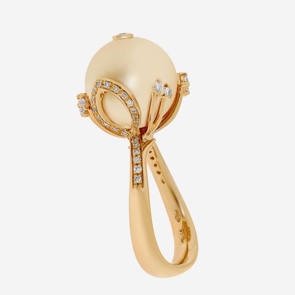 Contemporain Zydo, bague jonc en or jaune 18 carats avec diamants et perles, taille 7 en vente